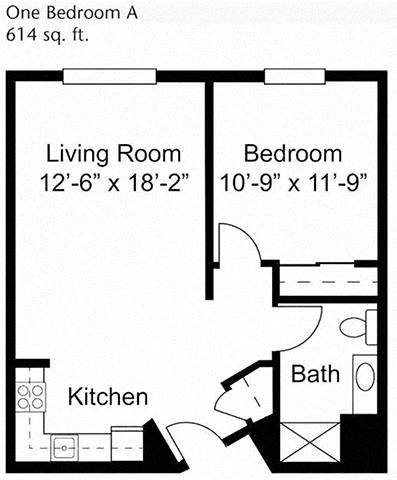 One bedroom One bathroom Floor Plan One bedroom One bathroom Floor Plan at Cogir of Stock Ranch, Citrus Heights, CA